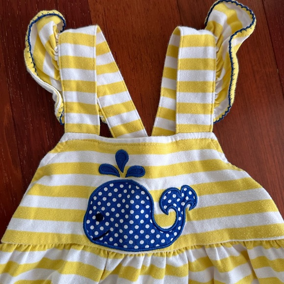 Classic Whimsy 4T Yellow Striped Blue Whale Dress - Picture 2 of 3